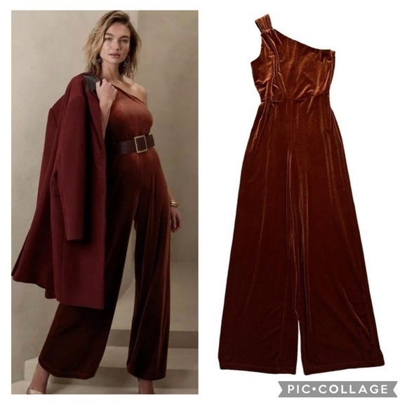 Banana Republic one shoulder Velvet Asymmetrical wide leg Jumpsuit size XXS - Picture 1 of 13